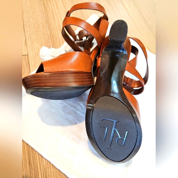 Lauren Ralph Lauren Saydee Leather Platform Heels Burnished Vachetta Tan 5.5 New - Picture 3 of 6